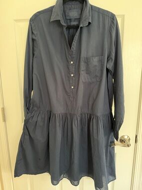 Grayson Navy Button Front Drop Waist Shirt Dress